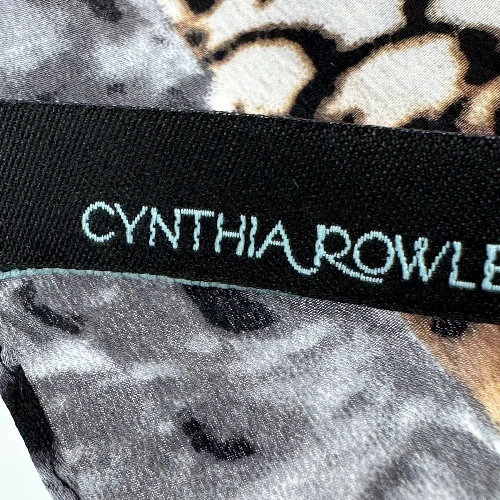 Cynthia Rowley 100% Silk Scarf Brown Grey Animal Snakeskin Leopard Print 65 x 14